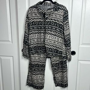 Pajamas button up shirt with pants PINK size M color black and gray